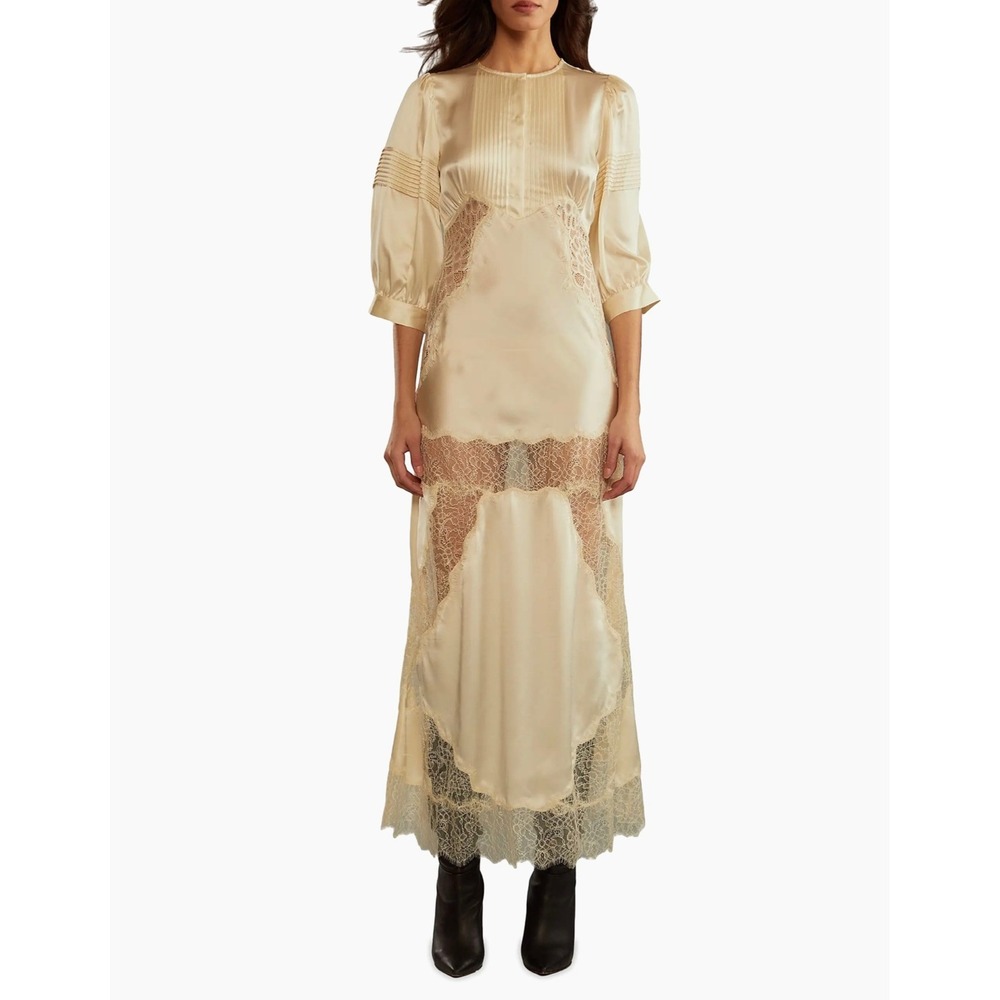 Cynthia Rowley Lace Trimmed Silk Charmeuse Maxi Dress Womens 10